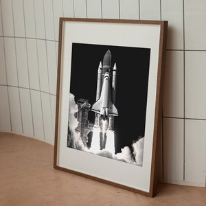 Space Shuttle Poster for Space Lovers, Rocket Wall Art, Rocket Launch, Black and White Photography, Astronaut Art, Engineer Gift for him