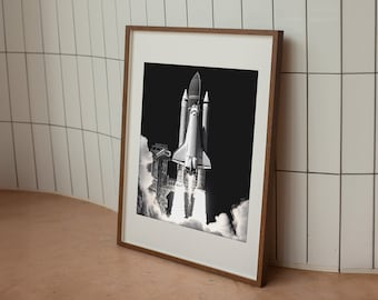 Space Shuttle Poster for Space Lovers, Rocket Wall Art, Rocket Launch, Black and White Photography, Astronaut Art, Engineer Gift for him