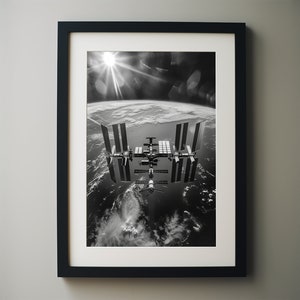International Space Station Poster for Space Lovers, ISS, Rocket Wall Art, Black and White Photography, Astronaut Art, Space Print Gift