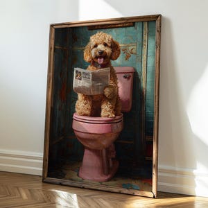 Goldendoodle auf Toilette, Lustige Badeyimmer Tierposter, Wash Your Paws, Digital Download, Golden doodle Geschenk für Hundebesitzer