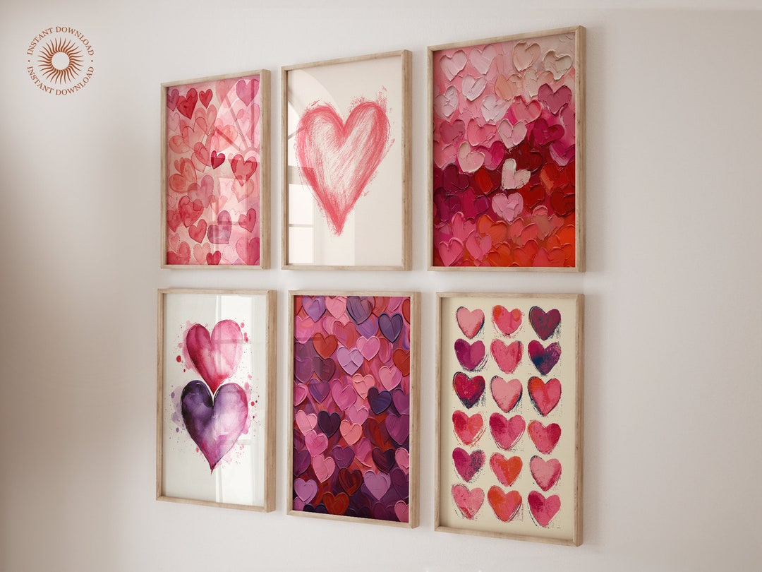 Red Pink Heart Valentines Day Print Set of 8, Romantic Wall Art, Gifts ...