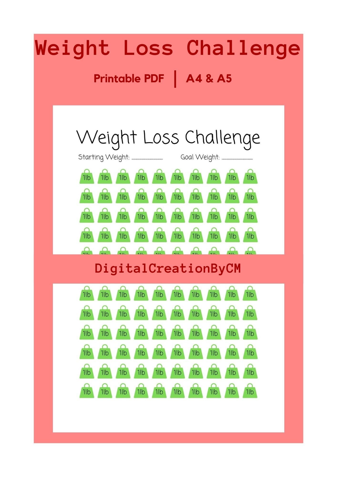 PRINTABLE PDF Weight Loss Challenge - Digital Download - Etsy