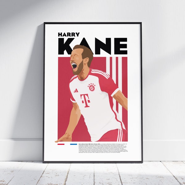 Harry Kane Bayern München Fußball Spieler Portrait Print | Geschenk Geschenk Geburtstag Wand Kunst Schlafzimmer Büro Display Poster Gedruckt