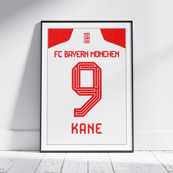 Harry Kane Bayern München Fußball Shirt Style Print | Geschenk Geschenk Geburtstag Wand Kunst Schlafzimmer Büro Display Poster Gedruckt