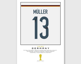 Thomas Müller Deutschland 2014 WM Fußball Shirt Print | Kader | Geschenk Geschenk Geburtstag Wand Schlafzimmer Büro Display Poster Gedruckt