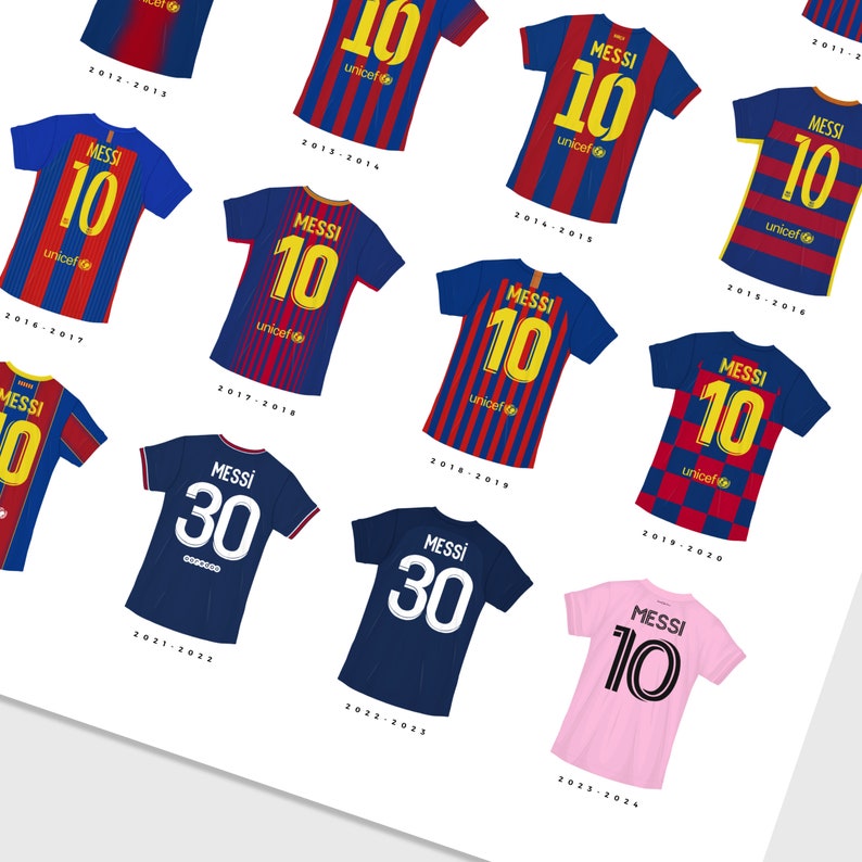 Lionel Messi Football Shirt Print Career Timeline Legend - Etsy