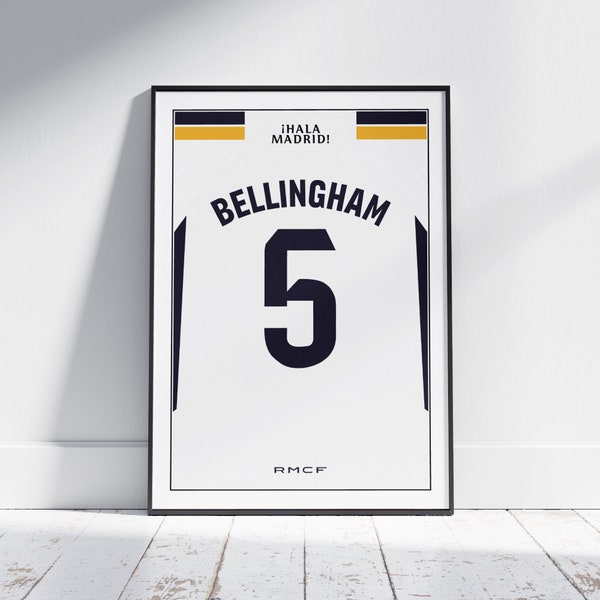 Jude Bellingham Football Shirt Real Madrid Style Print | Gift Present Birthday Wall Art Bedroom Office Display Poster Printed