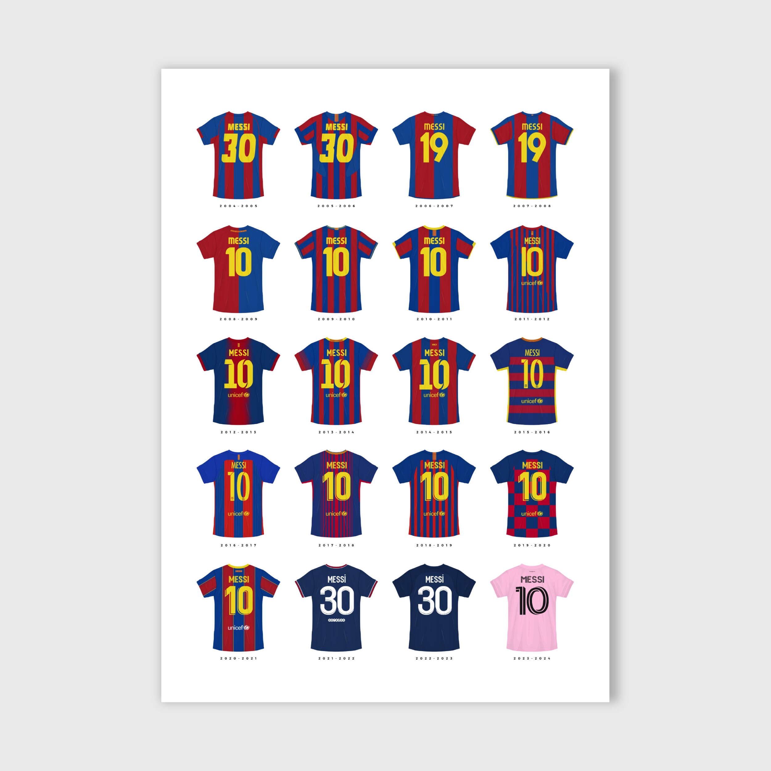 Lionel Messi Football Shirt Print Career Timeline Legend - Etsy