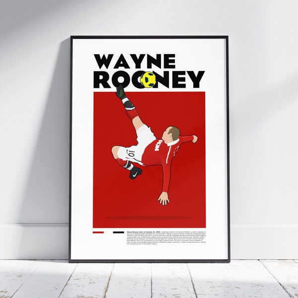 Wayne Rooney Football Player Print | M United | Gift Present Birthday Wall Art Bedroom Office Display Poster