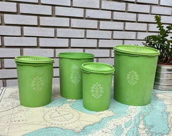 Vintage 70s aguacate verde Tupperware Servalier Canister Set