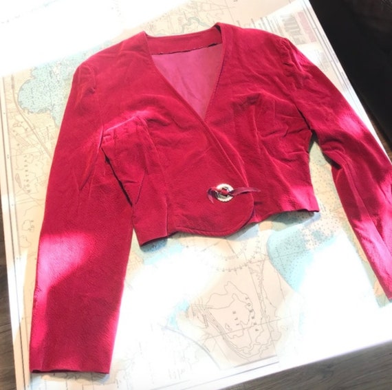 Vintage Raspberry Suede Cropped Jacket - image 2