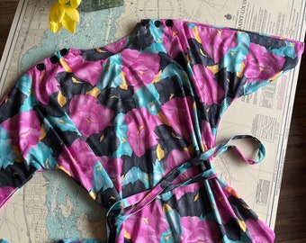 Vintage 80s Floral Belted Dress