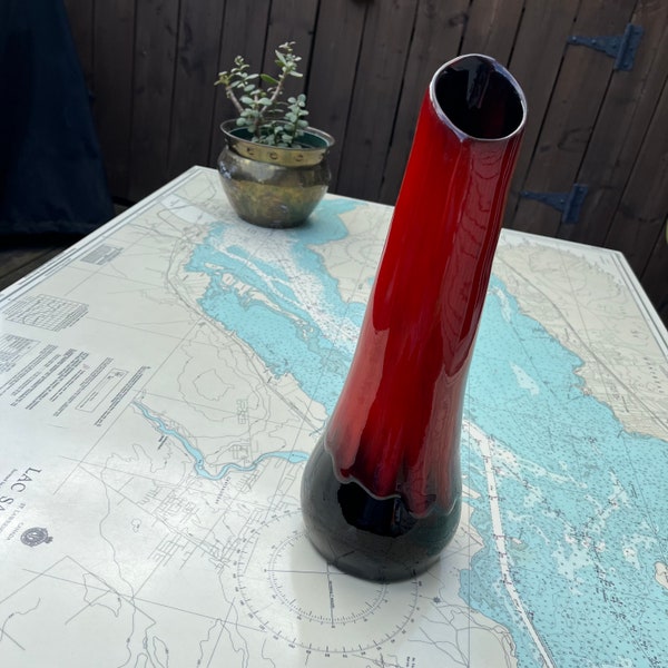 Vintage Large Ceramic Red Drip Canadiana Vase