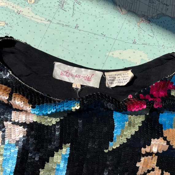 Vintage Black Floral Silk Sequin Arc - En - Ciel … - image 5