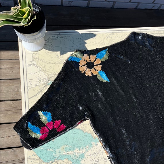 Vintage Black Floral Silk Sequin Arc - En - Ciel … - image 6