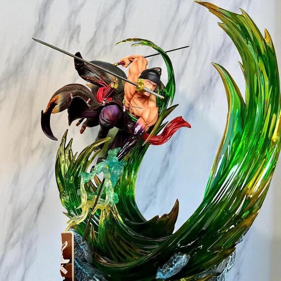 Roronoa Zoro Battle Figure 24cm LED Light Effect | One Piece Anime Statue | Zoro Ghost Island Collectible Figure