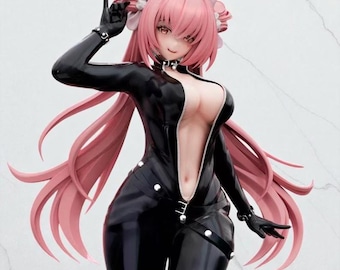 Anime Agent Girl Figure 28cm | Miss Riko Tight Suit PVC Statue 1/6 Scale | Black Gloss Collectible Desk Decor Gift