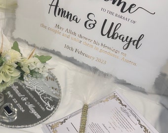 Wedding Nikkah Nikah Walima Wedding Bundle Acrylic Sign Ring Tray Ring Plate With Ring Holders Nikkah Certificate Wedding Certificate Islam