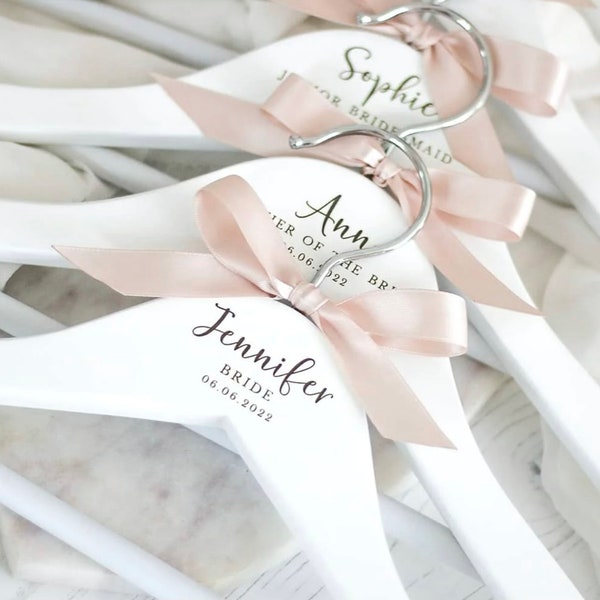 Wedding bridesmaid hangers bridal hanger DIY custom hangers personalised name and date bride groom personalised wedding dress hanger bridal