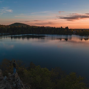 Gour de Tazenat Photo – Volcanic Lake at Sunset – Peaceful Nature Wall Art Print – Auvergne Landscape Poster for Home
