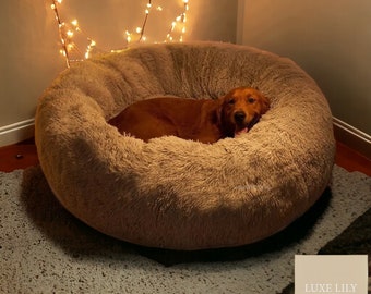 Round Plush Dog Bed, Pet Bed, Plush Beds, Plush Pet Bed, Dog Beds, Cat Bed, Pet Hideaway, Puppy Bed, Pet Bedding, Dog Cave, Dog Cot