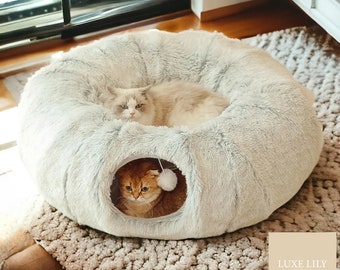 Cat Tunnel Bed, Pet Bed, Plush Beds, Plush Pet Bed, Small Cat Beds, Cat Cave, Pet Hideaway, Kitten Bed, Pet Bedding, Cat House