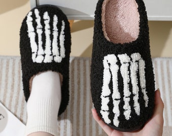 Skeleton Hand Halloween Slippers, Cute Slippers, Fluffy Spooky Slippers, Fall Winter Slippers, Halloween Costume, Gift for Him Her Dad Mom