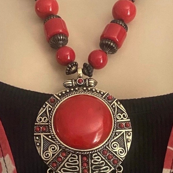 Funky grosses rouges or bronze mixte collier de grosses perles de pierres précieuses collier chic collier bohème collier africain pierre surdimensionnée CADEAU GRATUIT