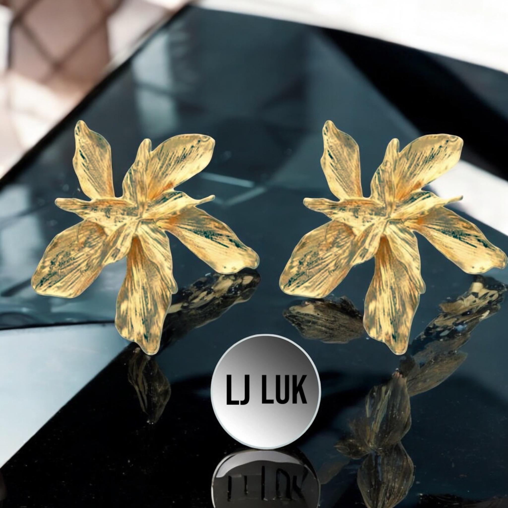 Gold Plated Leaf Large Earrings main image 1