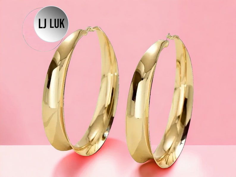 Wide Huge Gold Hoop Earrings, Oversized Gold Fashion Hooped Earrings ...