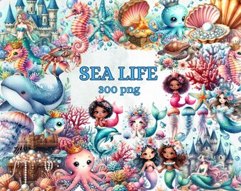 300 onderwater clipart | Onderwater, magische zee, zeeleven, koraalleven illustraties | Direct downloaden voor commercieel gebruik