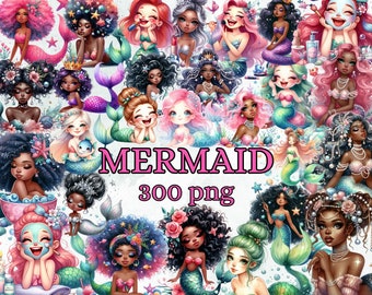 300 Mermaid Clipart | Big bundle, Magical Sea, Sea life, pink sea Life Illustrations | Instant Download for Commercial Use