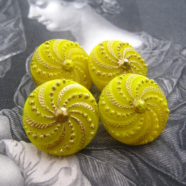 Lot of (4) vintage yellow and gold czech glass  button    collectible notions haberdashery