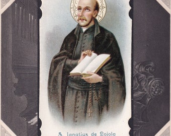 Ignatius von Loyola antike heilige Karte - Gebetskarte - religiöses Geschenk christliches Ephemera