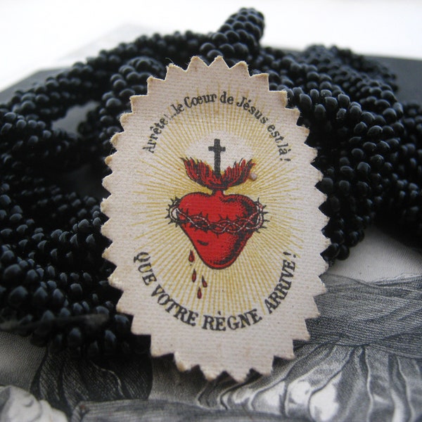 Sacred Heart of Jesus antique scapular  Ex voto - religious catholic collectible - Religious  Nun handiwork Christian gift