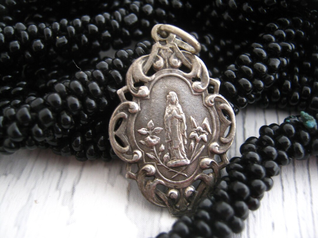 Our Lady of Lourdes Antique Sterling Silver Medal Pendant Charm ...