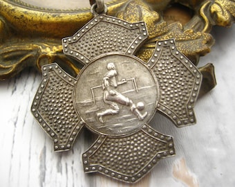 Antique sport  award medal pendant charm  medallion - exonumia soccer football collectible