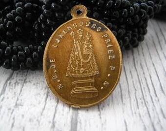 Our Lady of Luxembourg Saint Joseph antique brass medal religious medal pendant - Christian gift religious Collectible