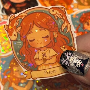 Sticker zodiaque – Figurine Chibi Sternzeichen | Autocollant holographique en vinyle | Wasserdicht | 5 x 4 cm | Bélier Vierge Lion Scorpion u.v.m.
