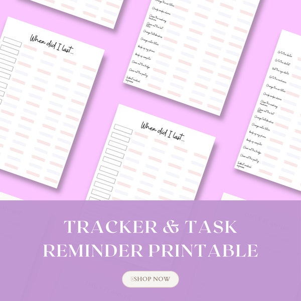 When did I last tracker | Yearly task reminder checklist | Reminder list | Don't forget list | Cleaning | Home Maintenance | Health reminder