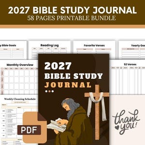 Diario de estudio bíblico 2027 imprimible / Planificador cristiano en PDF / Diario de gratitud diario / Registro de lectura de las Escrituras / Descarga del PDF "Fe sobre el miedo"