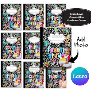 Grade level Composition notebook covers,printable template,customizable, teacher notebook,students classroom journal,back to school supplies