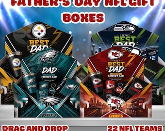 22 cajas de regalo plegables para el Día del Padre de la NFL, plantillas de cajas de regalo para papás aficionados al fútbol americano, cajas decorativas recortadas para papás deportistas, caja plegable, regalo para él.
