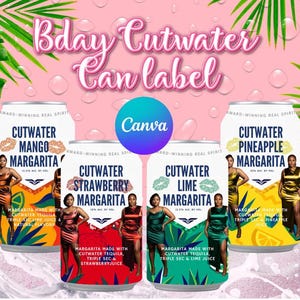 May include: Four aluminum cans of Cutwater Margarita in Mango, Strawberry, Lime, and Pineapple flavors. Each can features a person in a satin dress, the text Cutwater Margarita, alcohol content, and ingredients against a tropical background.