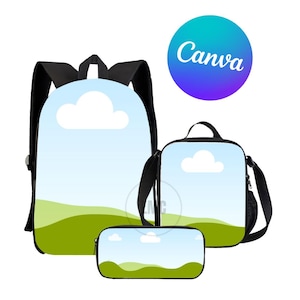 School luggage drag and drop template, backpack, lunchbox, pencil bag, back to school mockup and sublimation