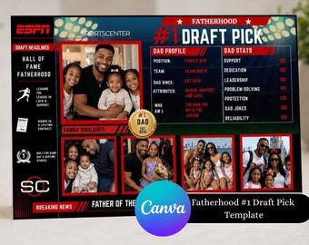 Plantilla de tarjeta plegable para el Día del Padre (n.º 1 en el draft), tarjeta editable para el Día del Padre, tarjeta para el Salón de la Fama del MVP, foto personalizada, imprimible.