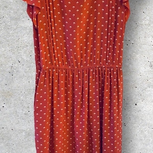 VTG Epitome 80s Silk Dress Cap Sleeve Pleated Midi Dress Coral Beige Print Sz 10