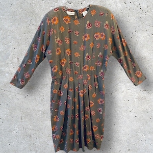 Vintage 1980er Jahre Liz Claidose Business Kleid Plissee Blumenmuster Zierlich Gr. 10