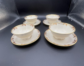 Lenox Essex Cup & Saucer Set of 4 Ivory Gold Trim Floral Vintage China EUC