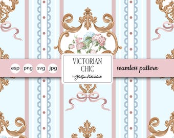 ビクトリア朝の花とバロック様式の要素を組み合わせたシームレスなパターン。ベクター画像。軽商用ライセンス。